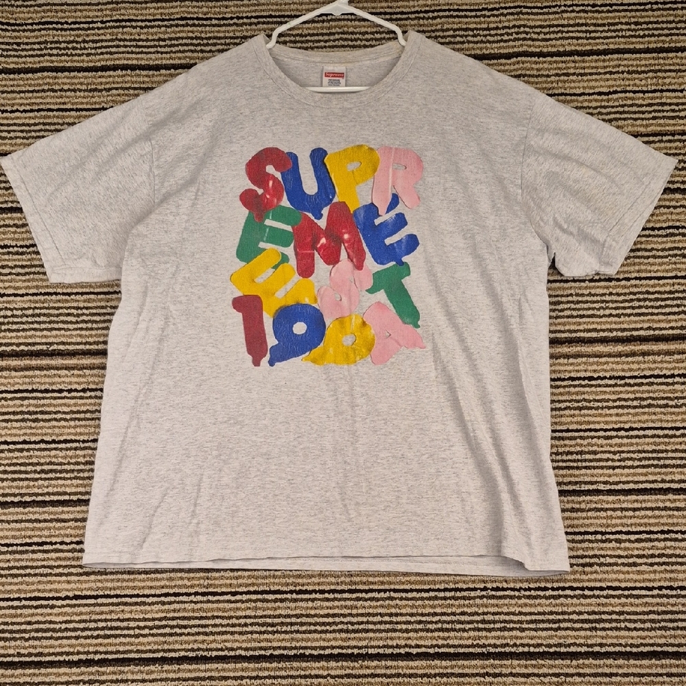 SUPREME Balloons Ash Grey Spellout Pattern USA Cotton Blend Mens XL Mens T Shirt